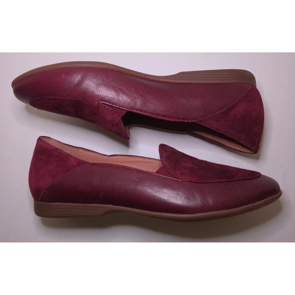 Dansko Lace Slip On Loafers Wine Glazed Kid Leather Suede 38/7.5 Comfort Preppy